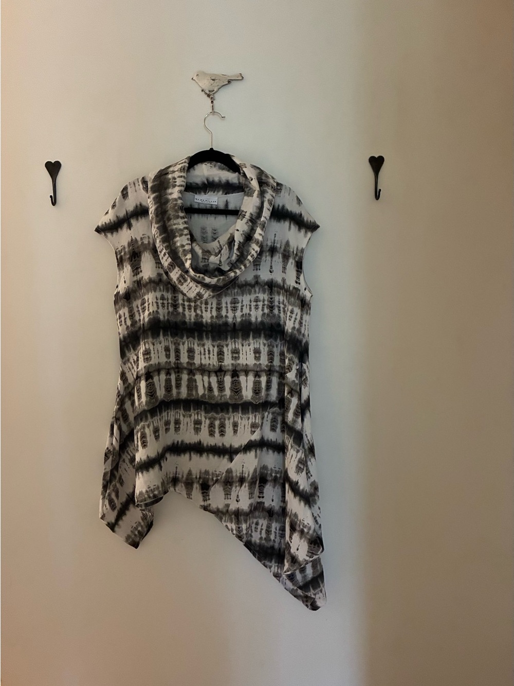 bryn walker Black & White Tie-Dye Cowl Neck Asymmetrical Tunic